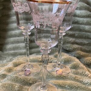 Mikasa Gold Rim Floral Etched Goblets